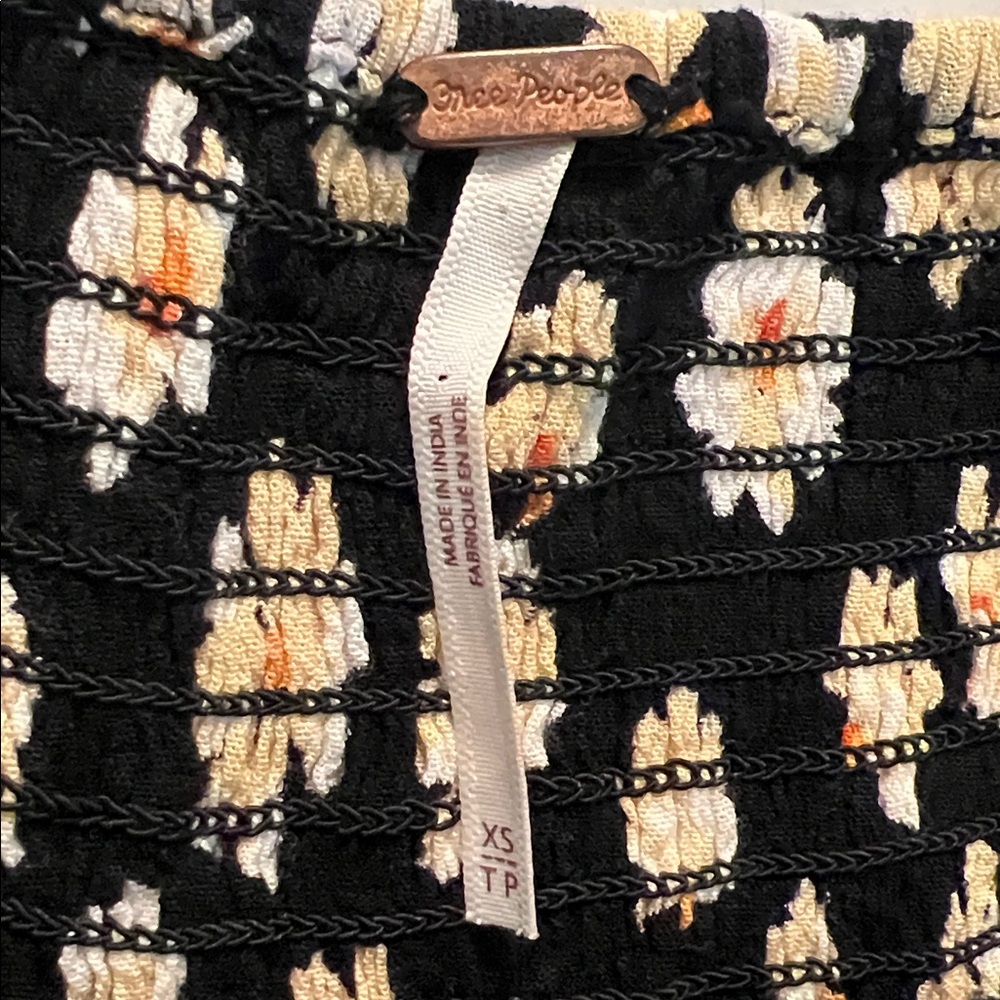 Free People Black Smocked Floral Sundress with Cream/Yellow Accents size XSmall - Picture 10 of 15